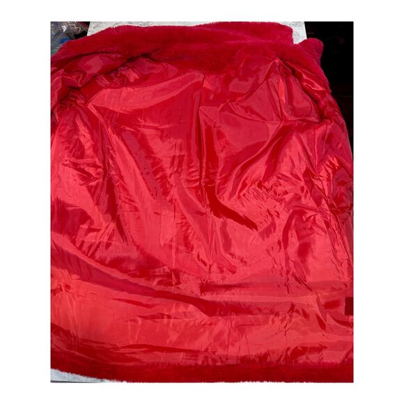 Chic Cherry Red Faux Fur Coat Jacket XL Lined Pockets Streetwear Hawaii Kidcore - Picture 6 of 8